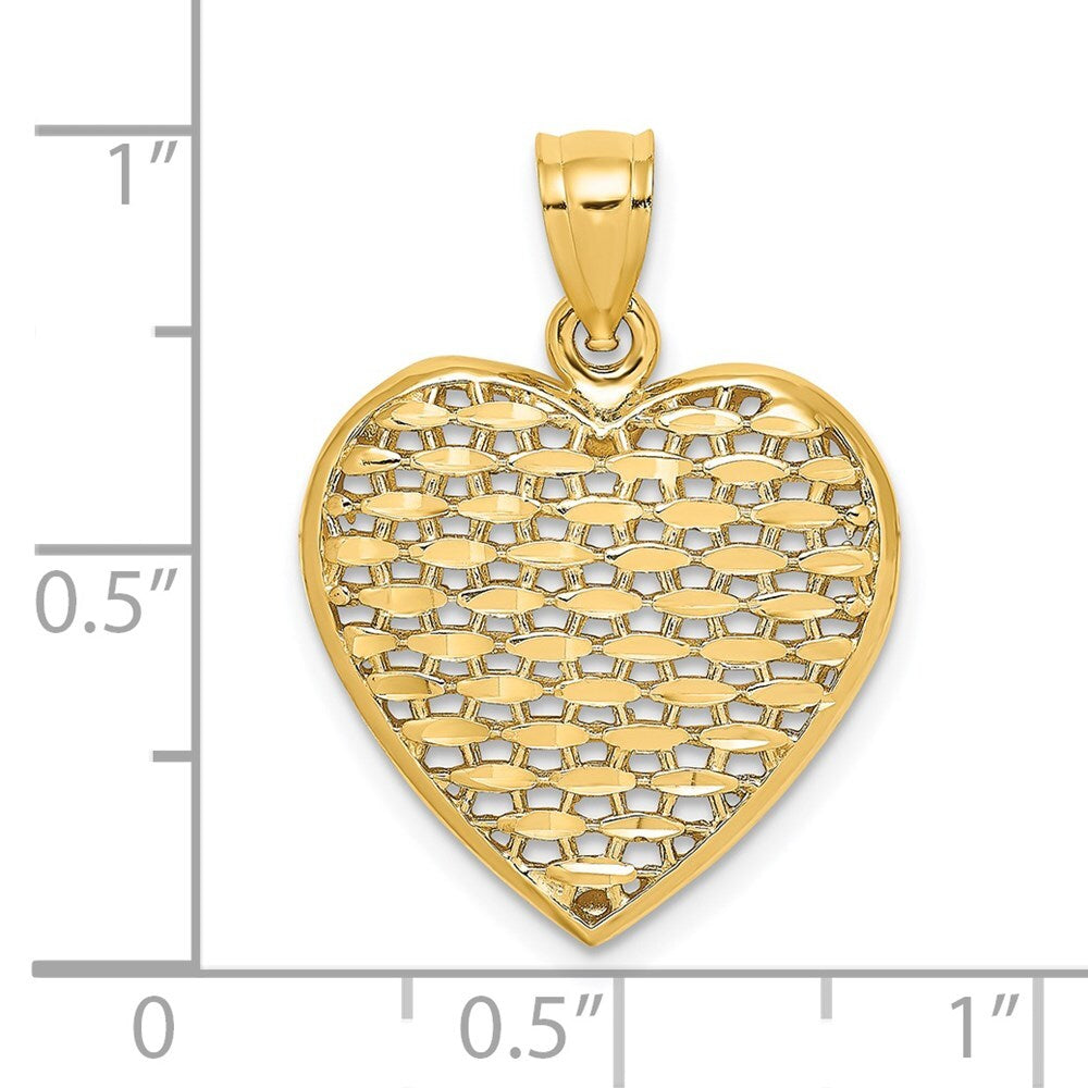 14k Yellow Gold 3-D Diamond-cut Puffed Heart Charm Pendant for Women