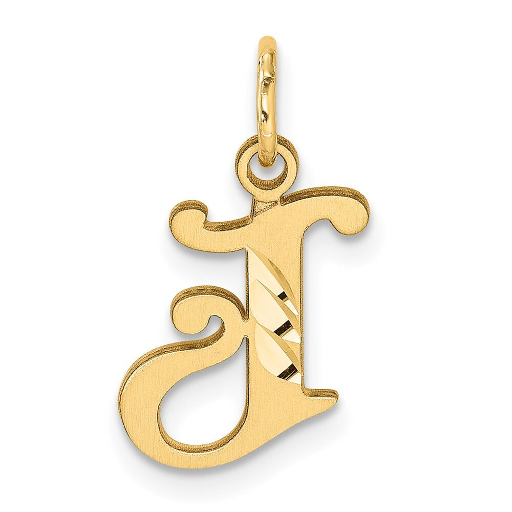 14k Yellow Gold Diamond-cut Letter J Initial Charm Pendant for Women