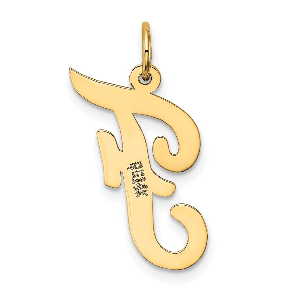 14k Yellow Gold Large Script Letter F Initial Charm Pendant for Women