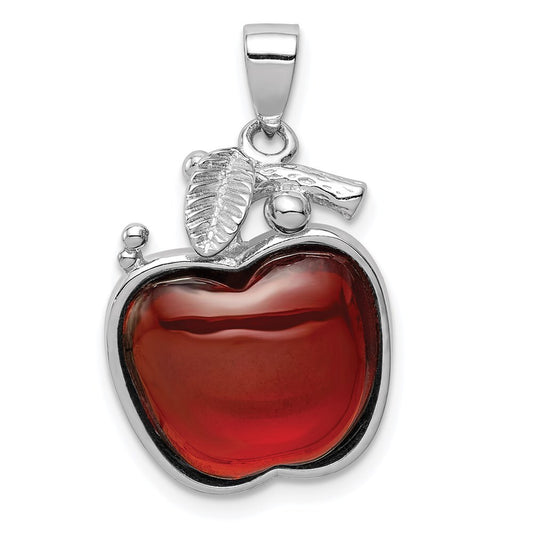 Sterling Silver Rhodium-plated Red Cubic Zirconia Cabochon Apple Pendant