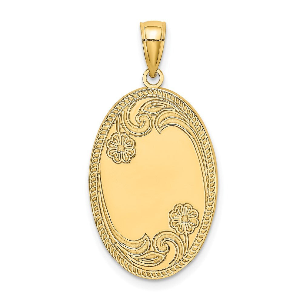 14k Yellow Gold Oval with Engraveable Center Charm Pendant for Women