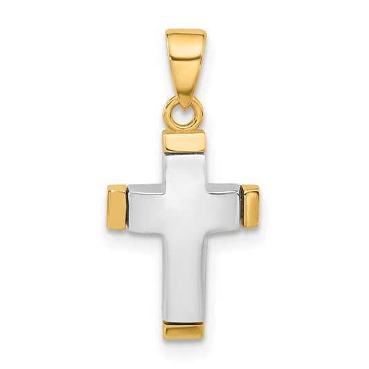 14k Two-tone Gold Polished Cross Pendant for Women