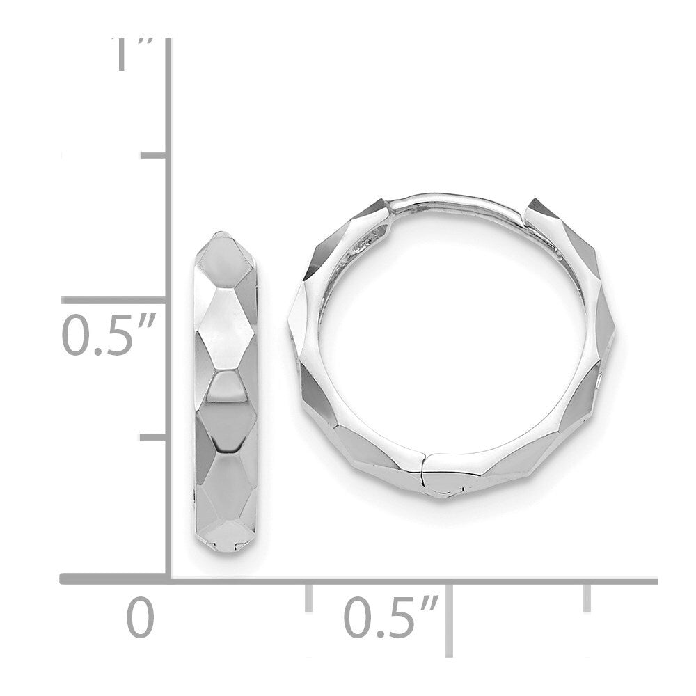 14k White Gold Diamond-cut Hoop Earrings Gift for Women