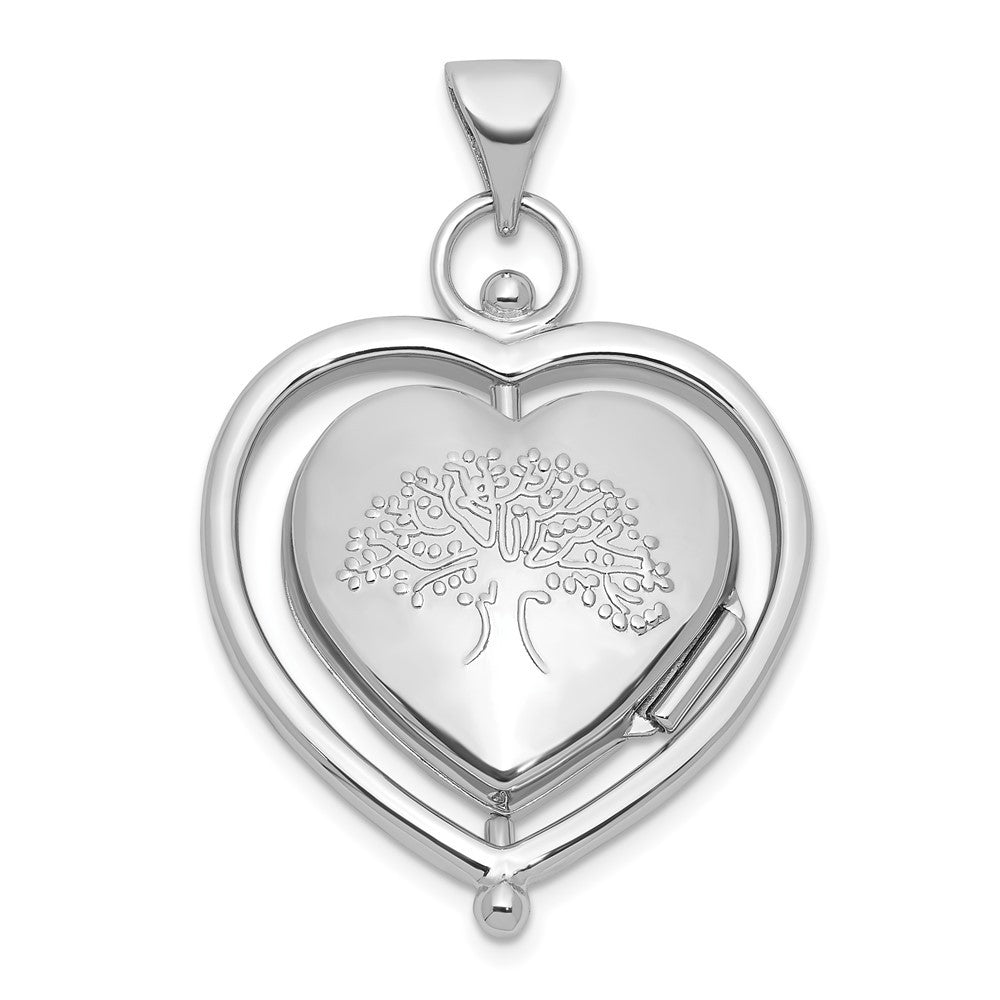 Sterling Silver Tree Of Life Flowers in Spinning Frame Reversible Heart Locket