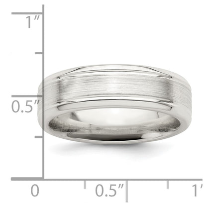 Sterling Silver 6mm Brushed Flat Grooved Beveled Edge Fancy Band Size 9