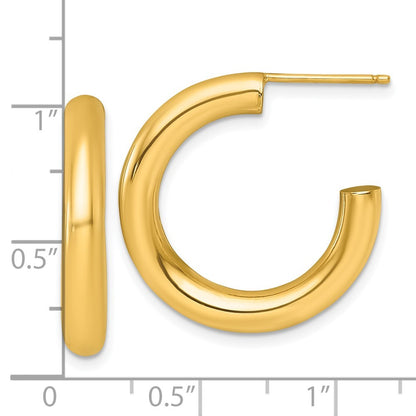 14k Yellow Gold Polished 4.0 x 25mm Tube C-Hoop Earrings
