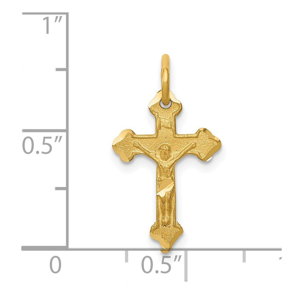 14k Yellow Gold INRI Diamond-cut Crucifix Charm Pendant for Women