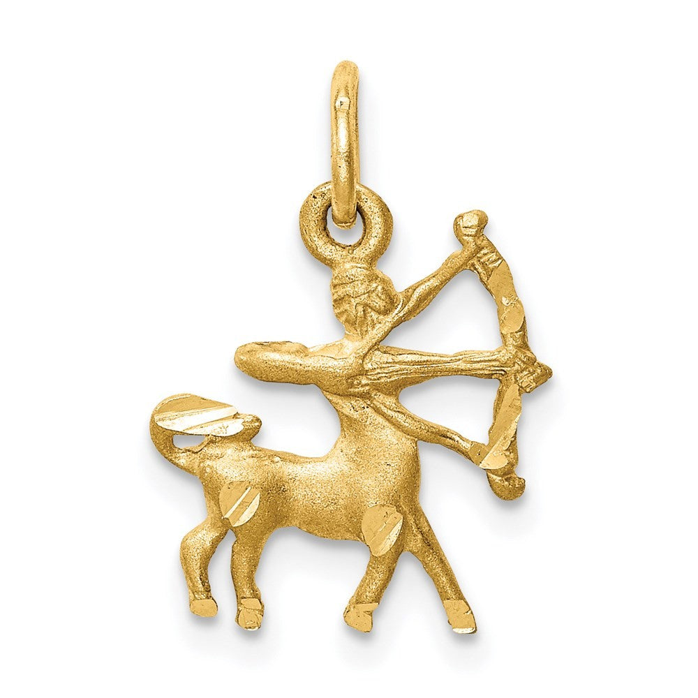 14k Yellow Gold Satin Diamond-cut Sagittarius Zodiac Charm