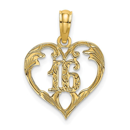 14k Yellow Gold 16 Inside Heart Charm Pendant