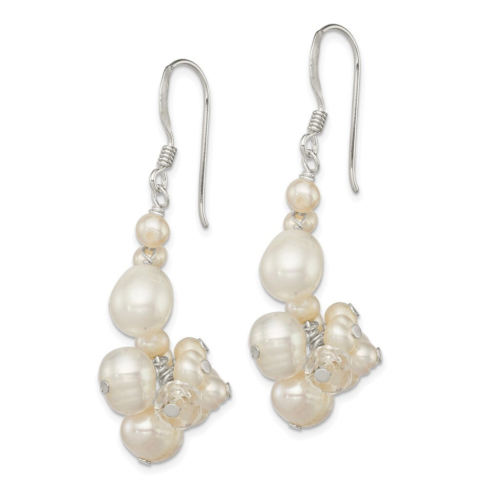 Sterling Silver Freshwater Cultured Pearl & Crystal Cluster Dangle Earrings
