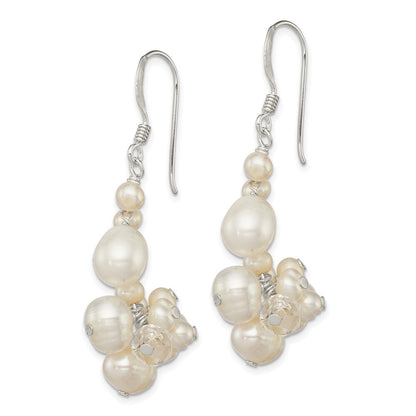 Sterling Silver Freshwater Cultured Pearl & Crystal Cluster Dangle Earrings