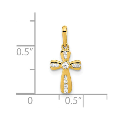14k Yellow Gold Polished CZ Cross Pendant