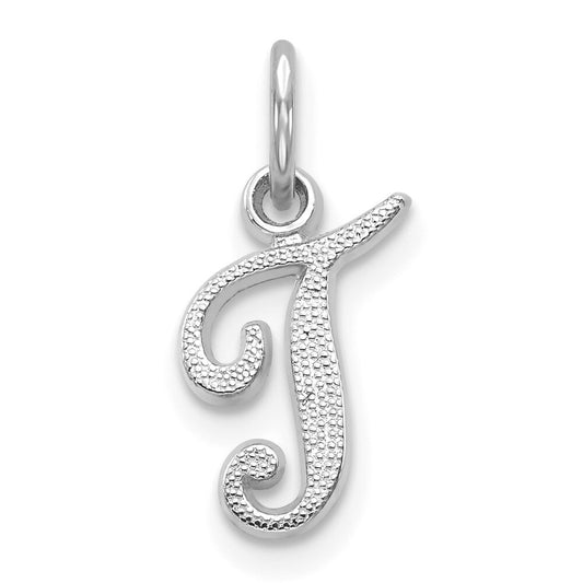 14k White Gold Casted Script Letter T Initial Charm Pendant for Women