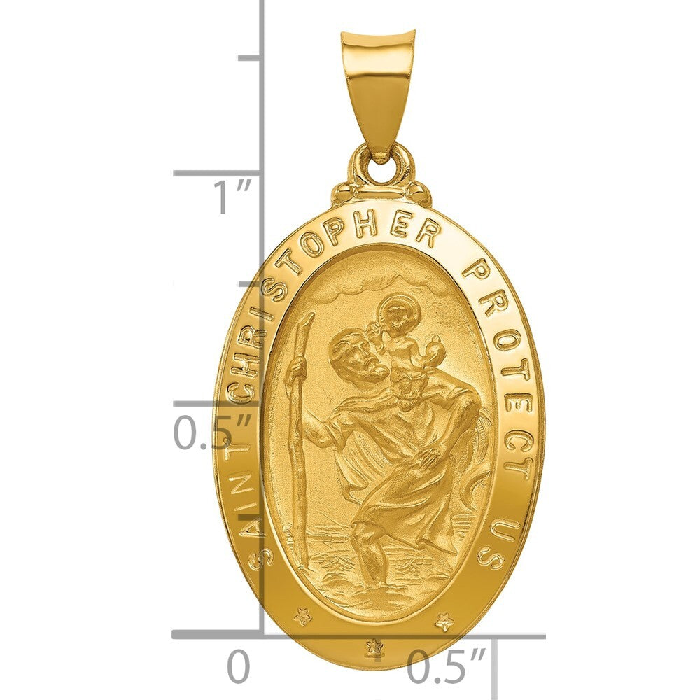 14k Yellow Gold Polished and Satin St Christopher Medal Hollow Pendant for Women