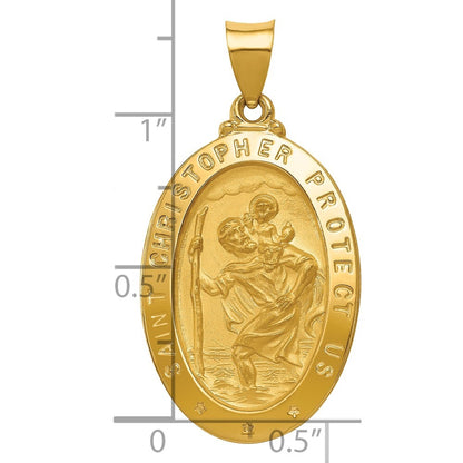 14k Yellow Gold Polished and Satin St Christopher Medal Hollow Pendant for Women