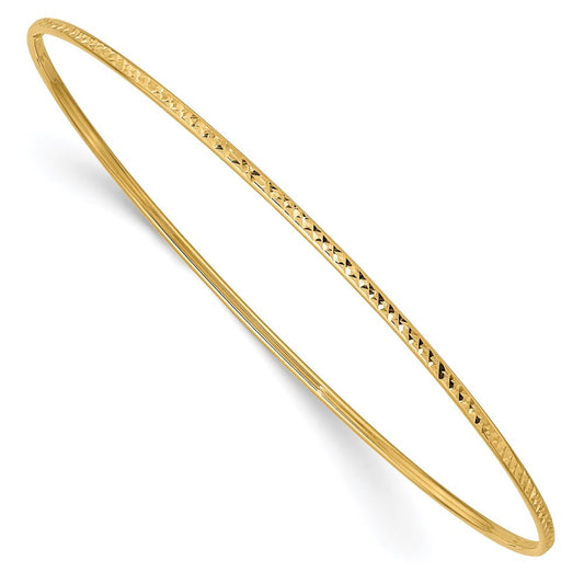 14k Yellow Gold Polished Diamond-Cut 1.50mm Slip-on Round Bangle Bracelet
