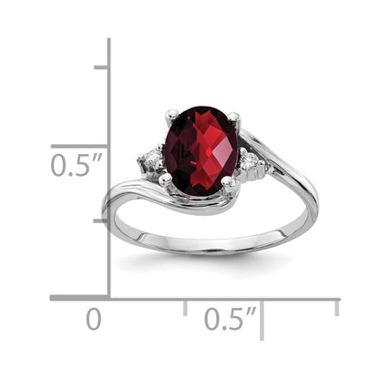14k White Gold 8x6mm Oval Garnet AA Diamond ring
