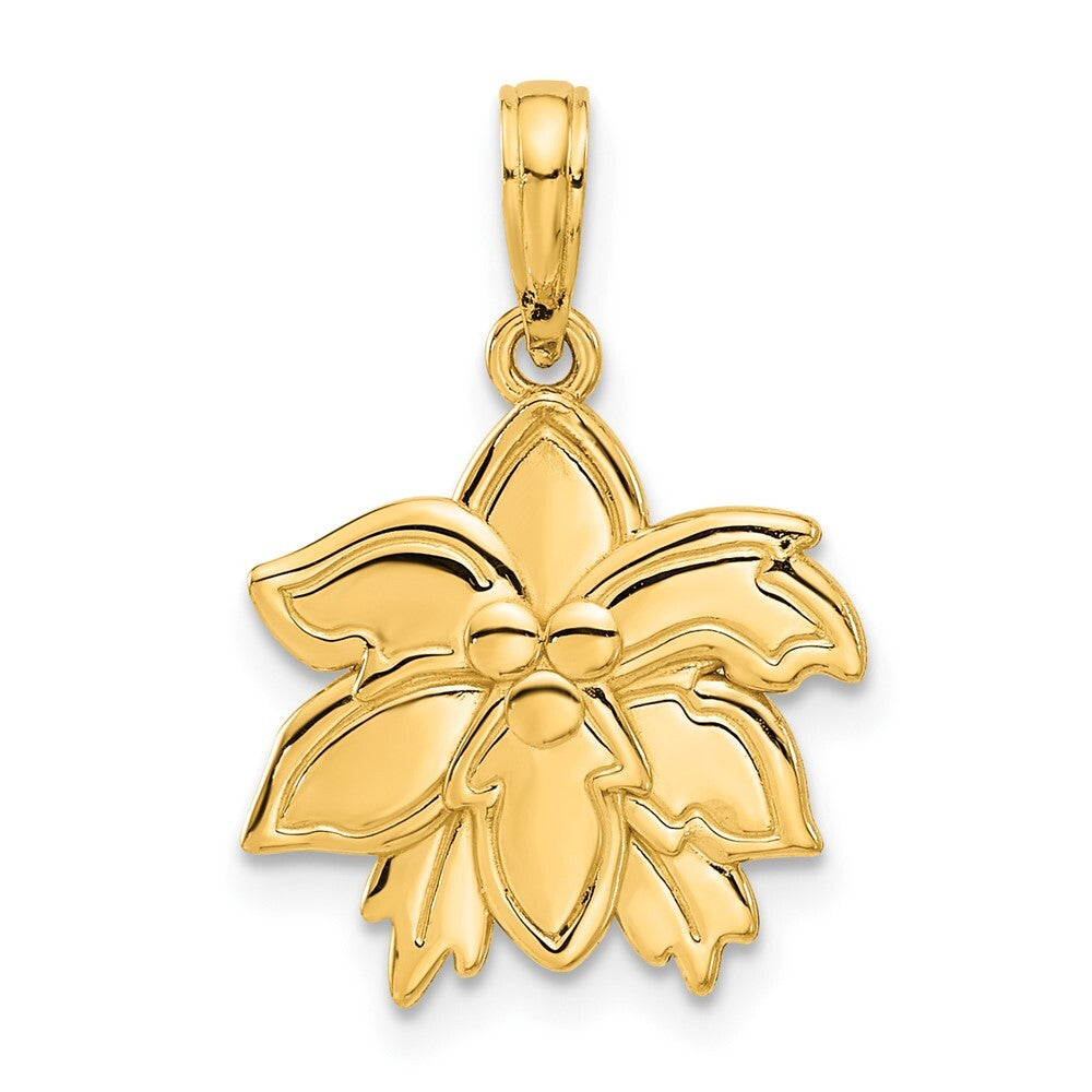 14k Yellow Gold Polished Poinsettia Floral Pendant for Women