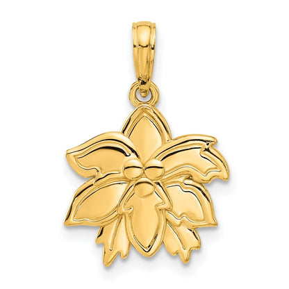 14k Yellow Gold Polished Poinsettia Floral Pendant for Women