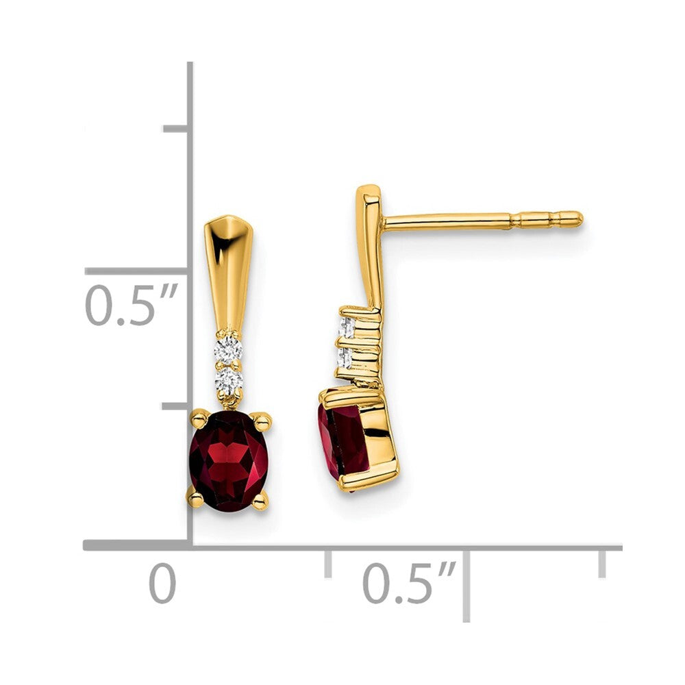 14k Yellow Gold Oval Garnet and Diamond Dangle Earrings Gift for Women