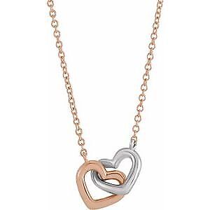 14K Rose & White Gold Interlocking Heart 16" Necklace