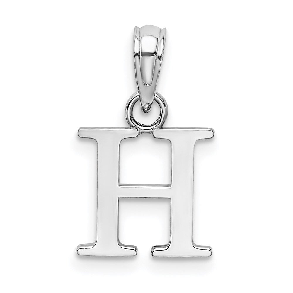 14k White Gold Polished Block Letter H Initial Pendant for Women