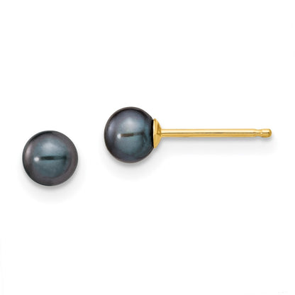 14k Yellow Gold 4-5mm Black Round Freshwater Cultured Pearl Stud Earrings