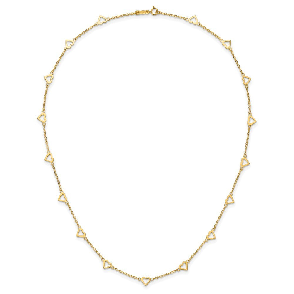 14k Yellow Gold Polished Open Hearts on Heart Link 24in Necklace