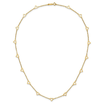 14k Yellow Gold Polished Open Hearts on Heart Link 24in Necklace