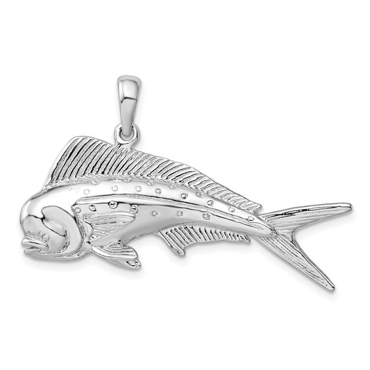 Sterling Silver Rhodium-Plated Polished 3D Mahi-Mahi Fish Pendant