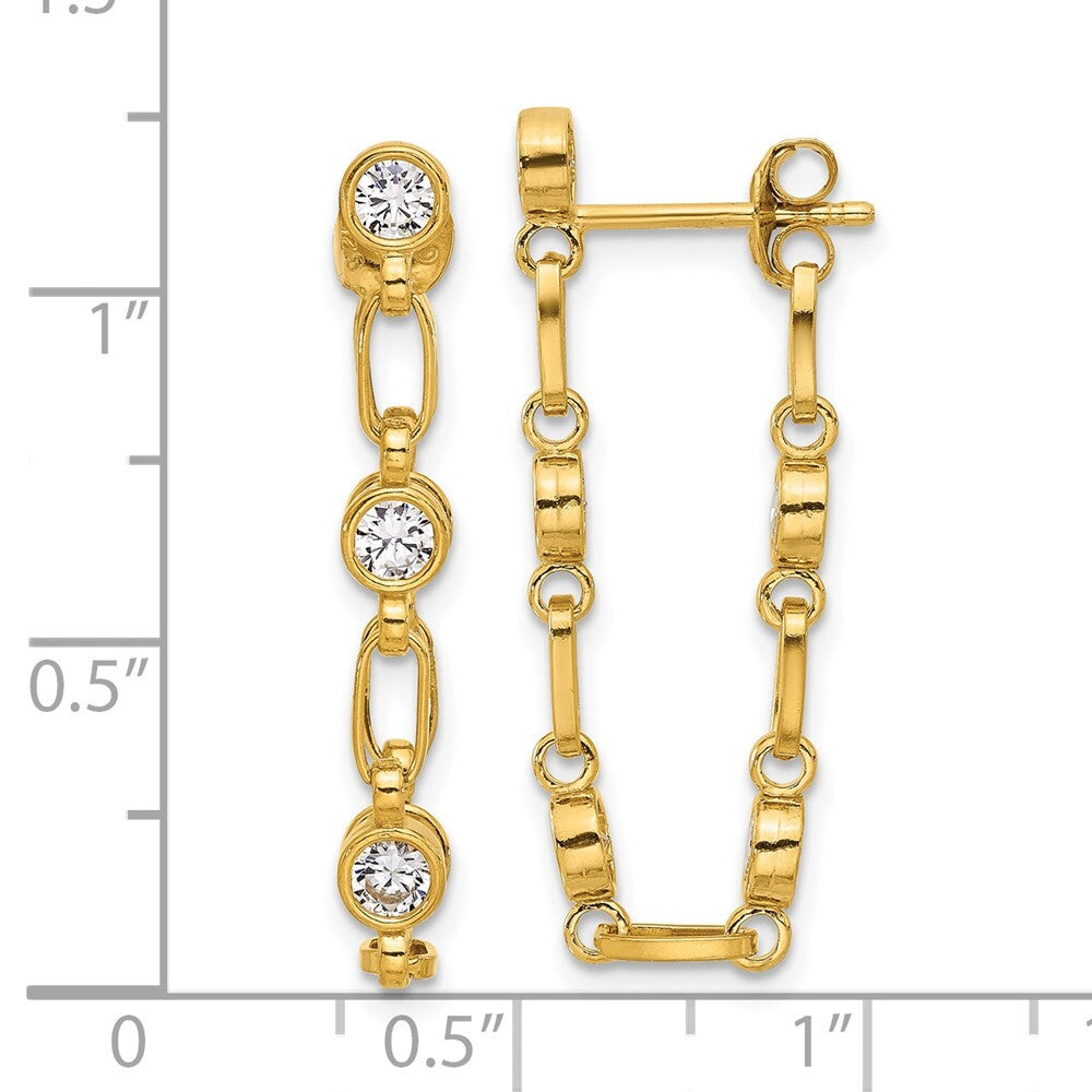Sterling Silver Gold-tone Bezel Cubic Zirconia Post Dangle Earrings