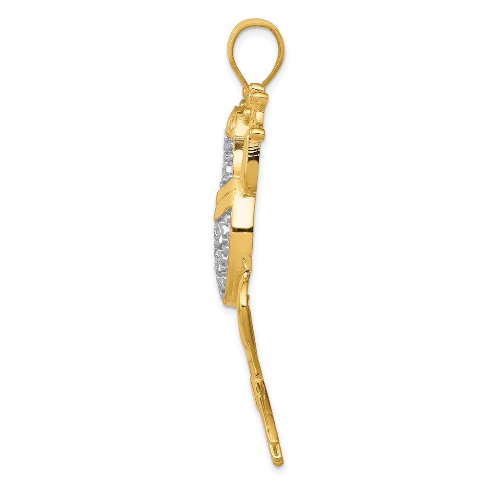 14k Yellow Gold and Rhodium Diamond-cut Frog Pendant