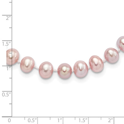 Sterling Silver Rhodium-plated 7-8mm Purple Cultured Pearl Necklace 16"