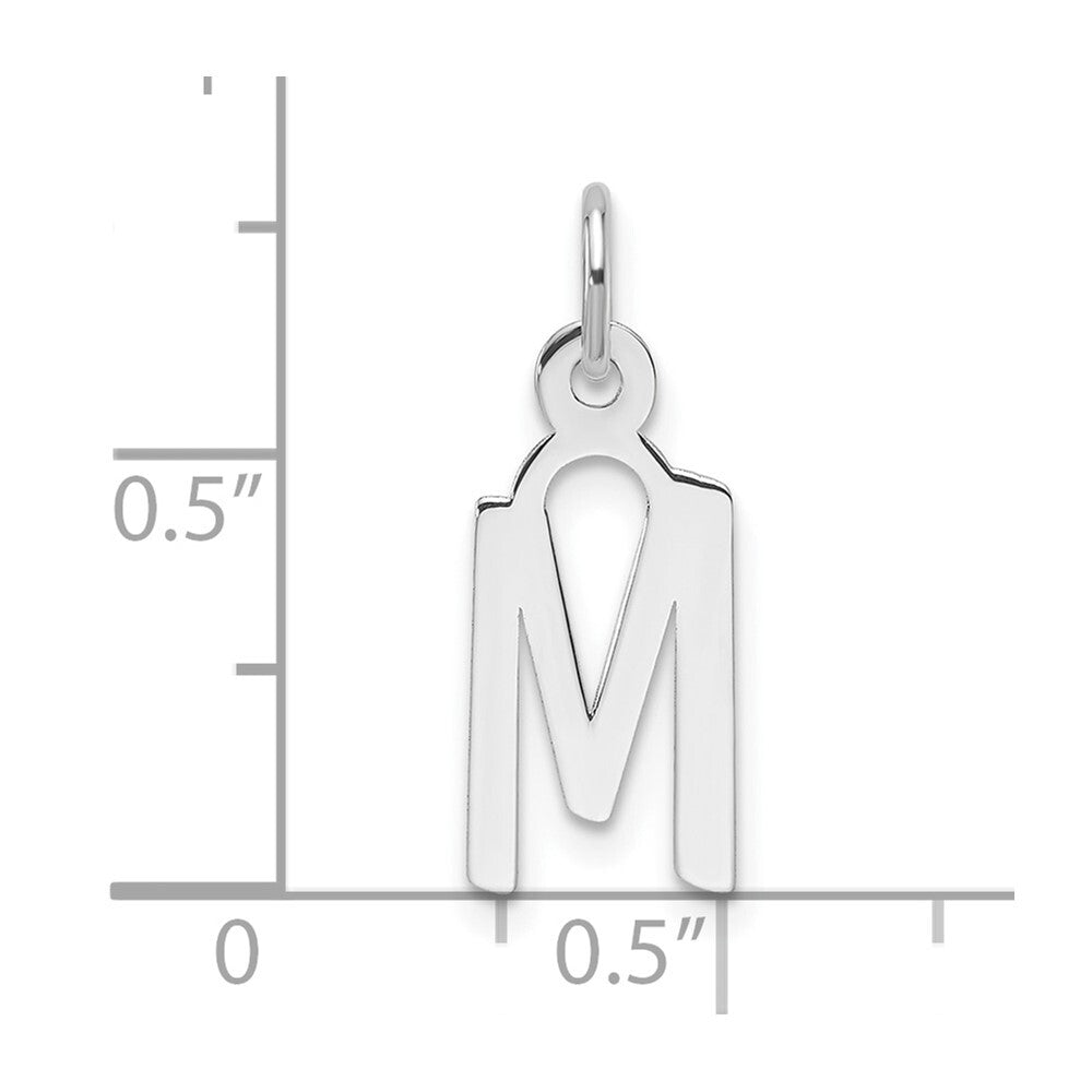 14k White Gold Slanted Block Letter M Initial Charm Pendant for Women