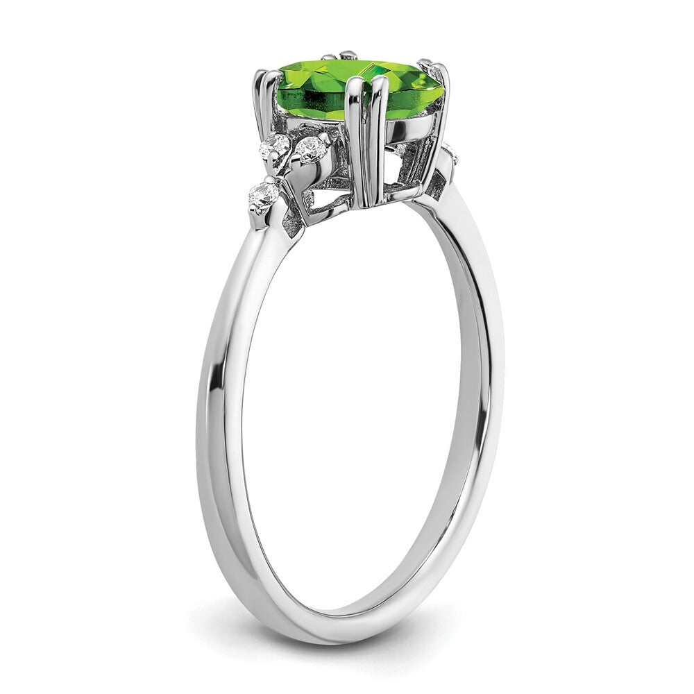 Sterling Silver Rhodium-plated Peridot and Diamond Ring Size 7