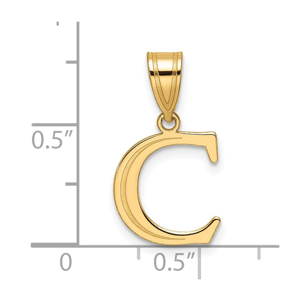 14k Yellow Gold Polished Etched Letter C Initial Pendant for Women