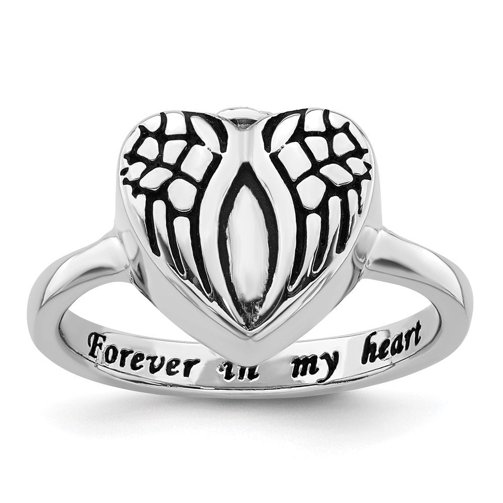 Sterling Silver Enamel Heart With Wings FOREVER IN MY HEART Ash Holder Ring Sz 8