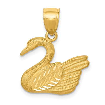 14k Yellow Gold Diamond-cut Swan Pendant for Women