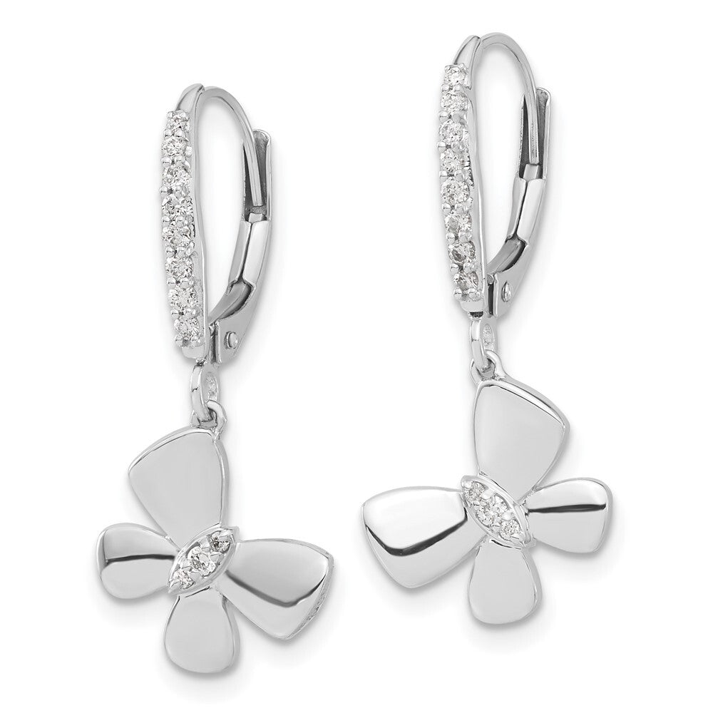 14k White Gold Diamond Butterfly Leverback Drop & Dangle Earrings