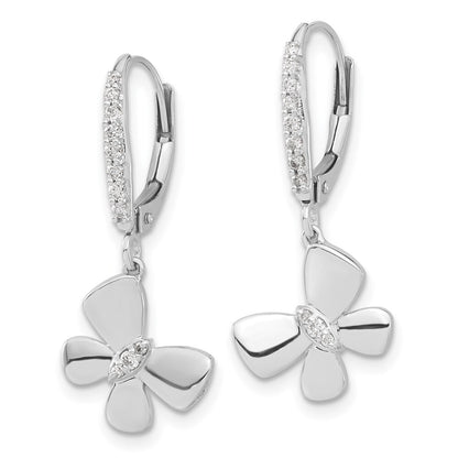 14k White Gold Diamond Butterfly Leverback Drop & Dangle Earrings