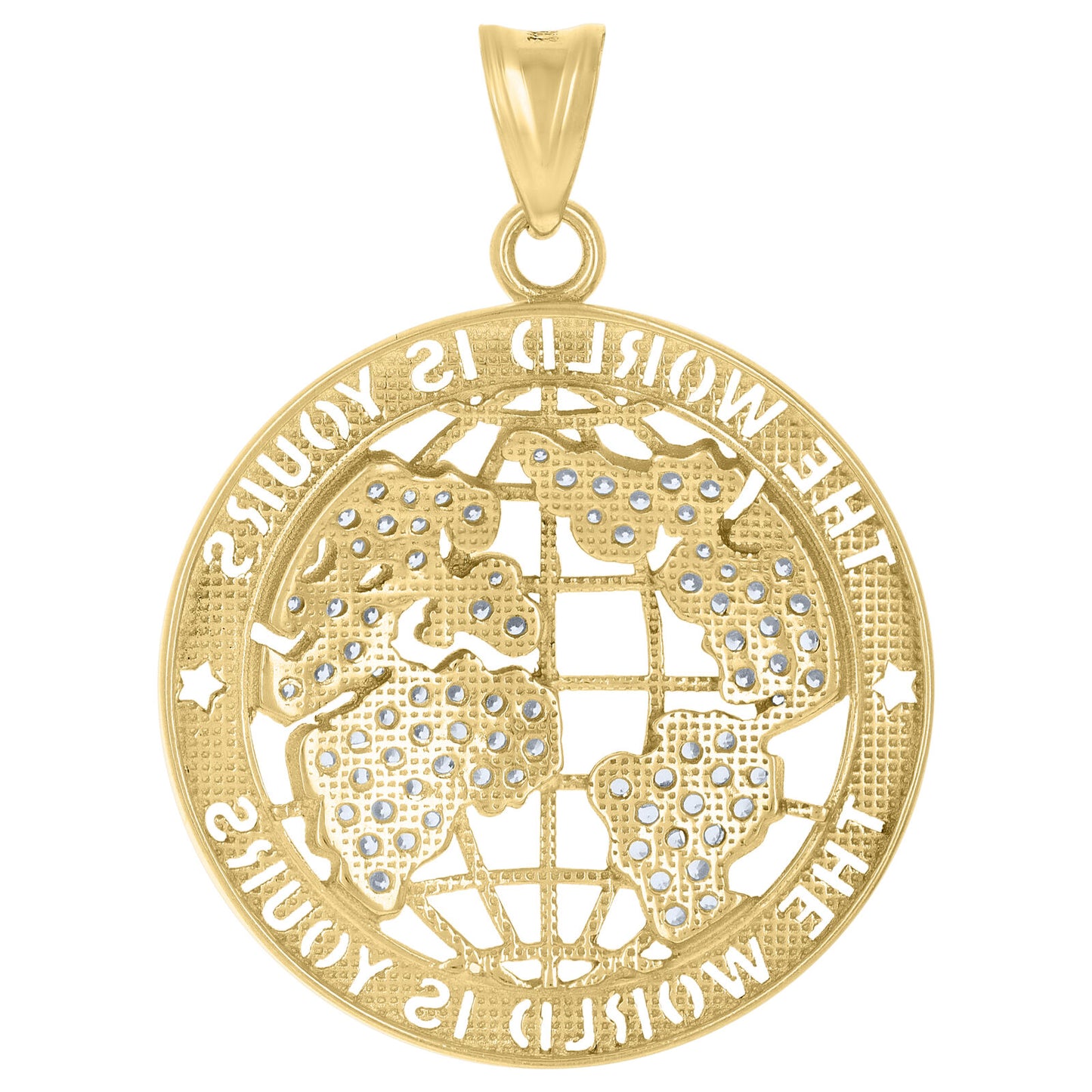 10k Yellow Gold Cubic-Zirconia The World Is Yours World Map Globe Charm Pendant