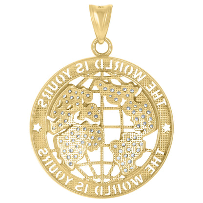 10k Yellow Gold Cubic-Zirconia The World Is Yours World Map Globe Charm Pendant