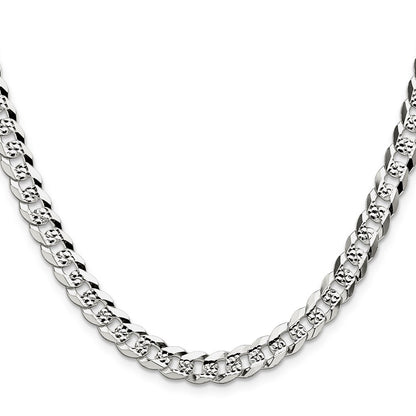 Sterling Silver 6.75mm Flat Diamond-Cut Pave Curb Chain Necklace