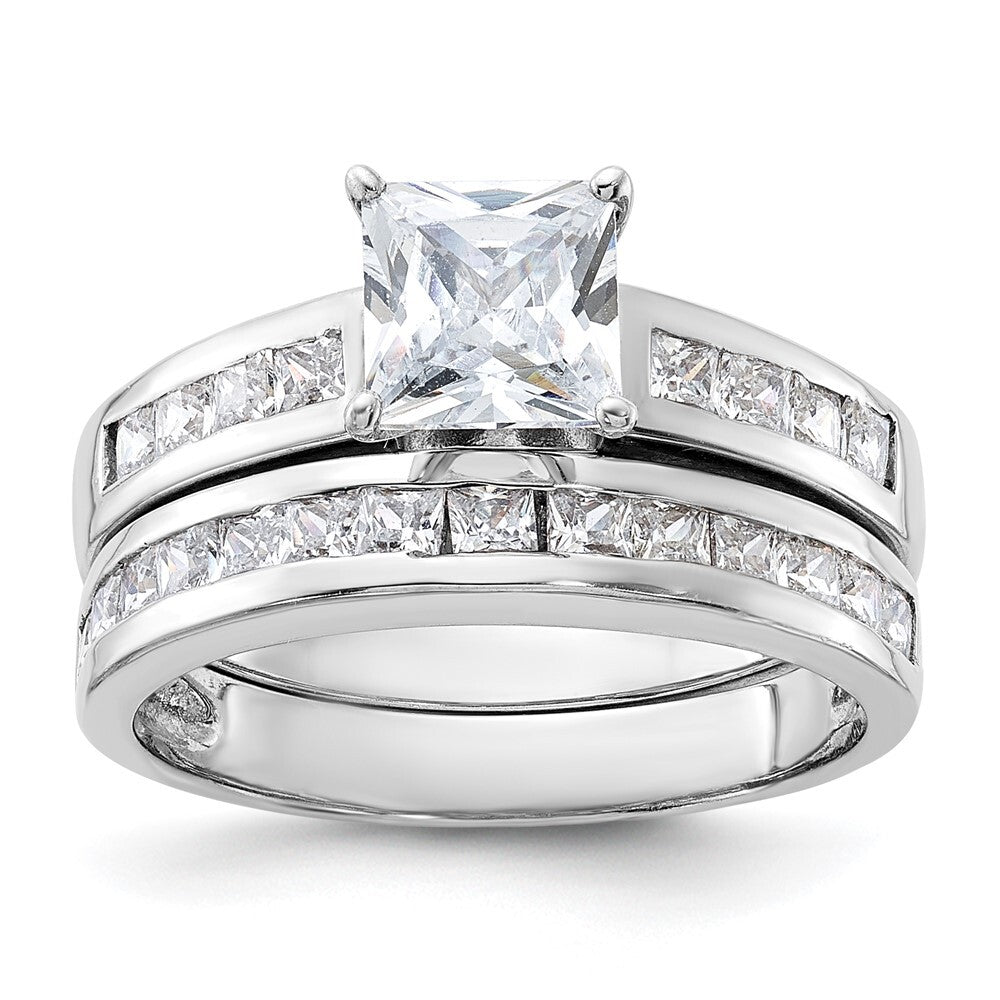 Sterling Silver Rhodium-plated 2-Piece Cubic Zirconia Wedding Set Ring Size 8
