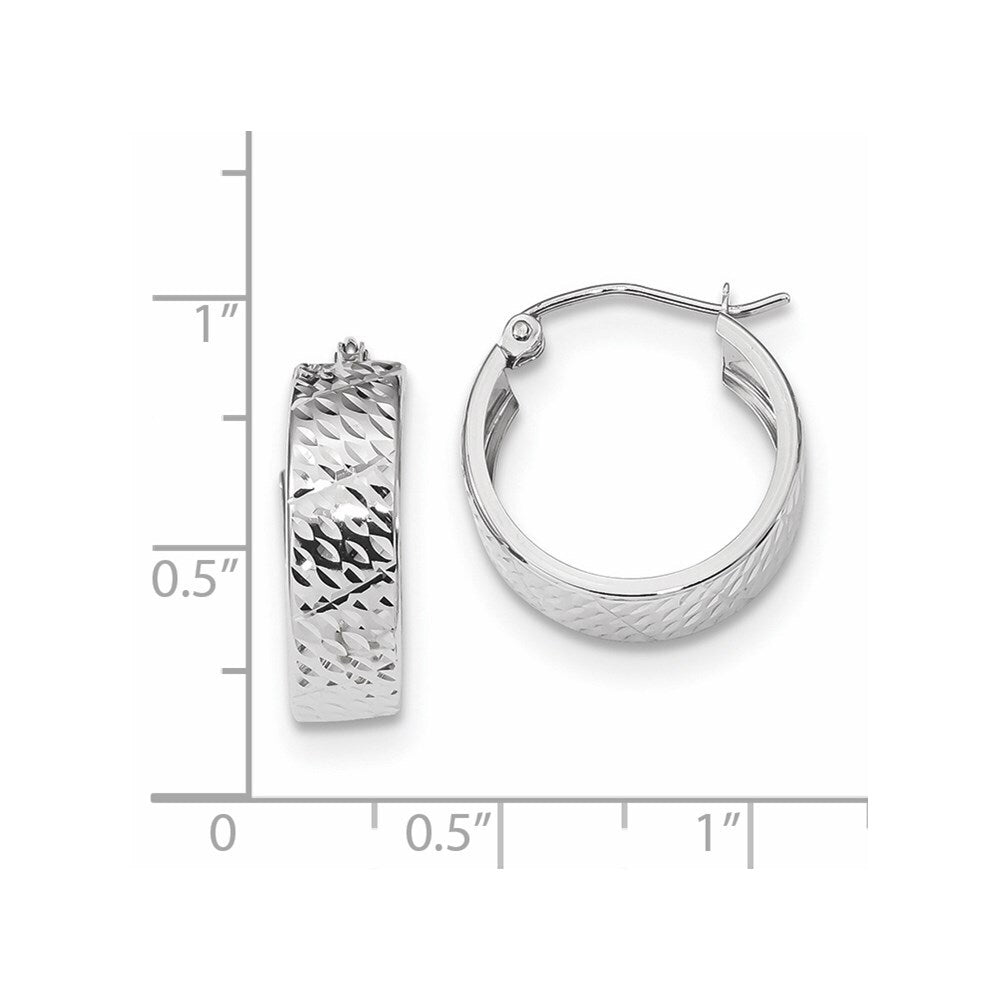 14k White Gold Diamond-cut Hoop Earrings Gift for Women