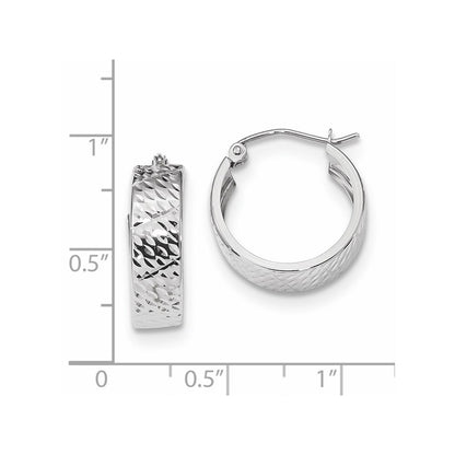 14k White Gold Diamond-cut Hoop Earrings Gift for Women
