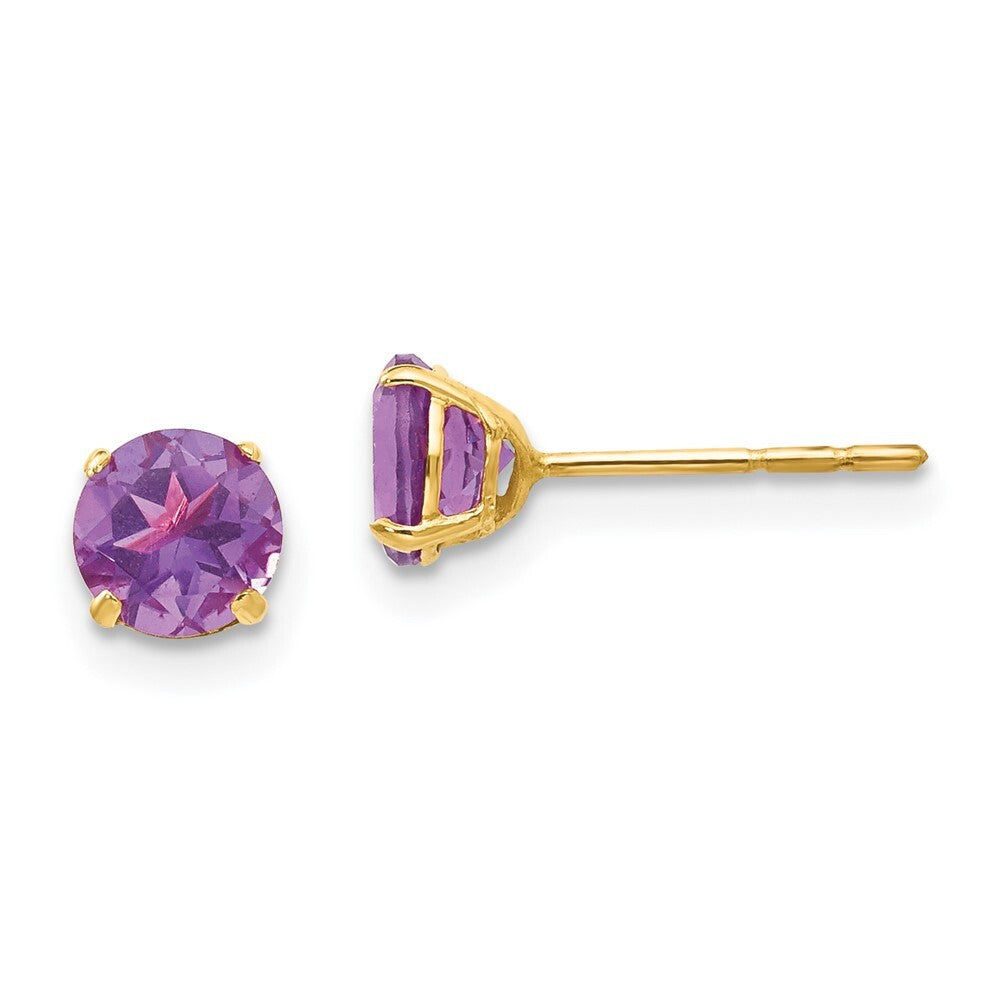 14k Yellow Gold Round Amethyst 5mm Stud Earrings Gift for Women