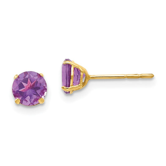 14k Yellow Gold Round Amethyst 5mm Stud Earrings Gift for Women