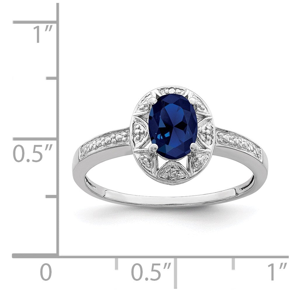 Sterling Silver Rhodium-plated Diamond & Created Sapphire Ring