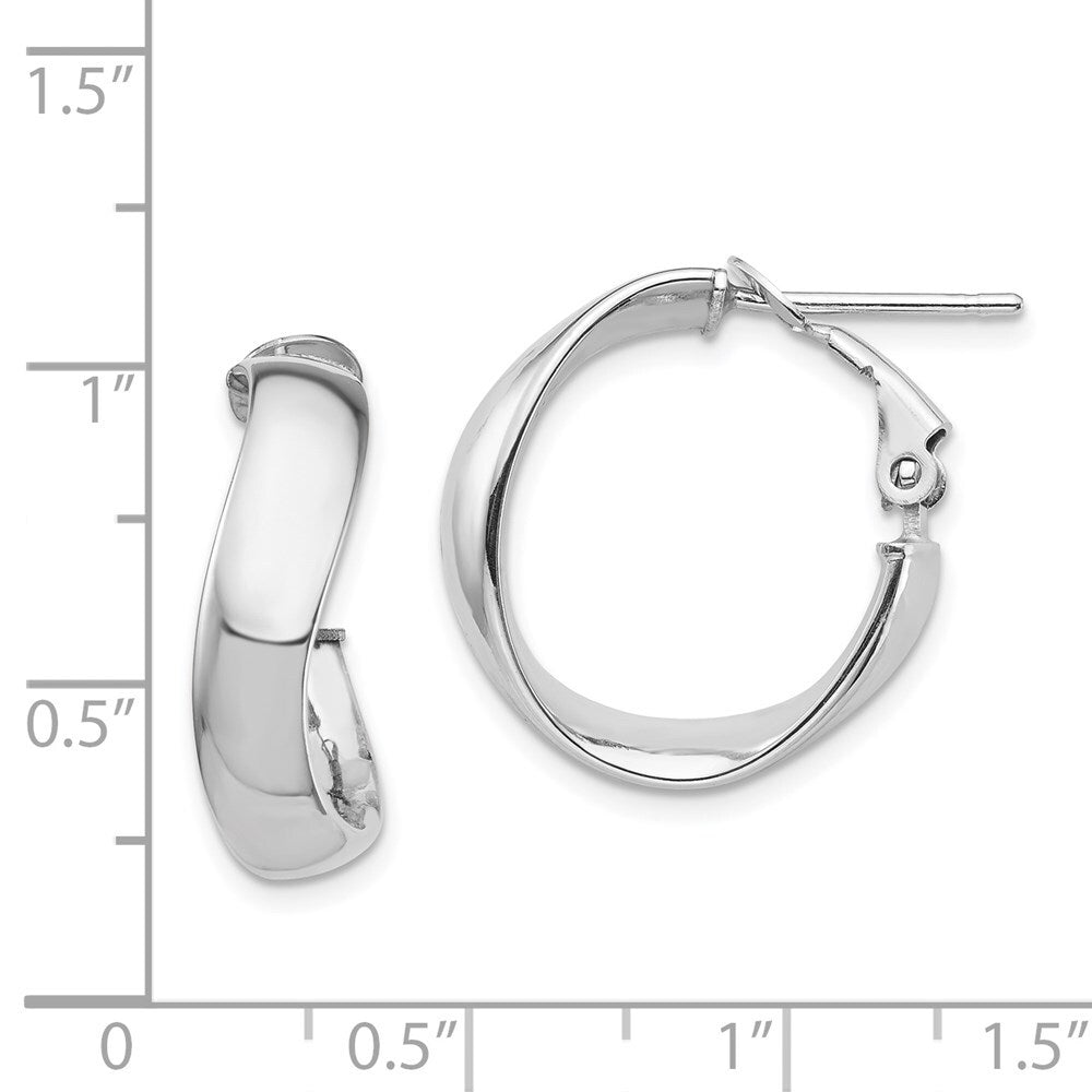 14k White Gold High Polished 5mm Wavy Omega Back Hoop Earrings Gift for Women